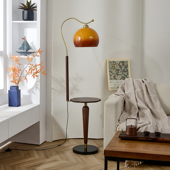 Lampe de sol traditionnelle française en métal, bois massif et verre à 1 lumière pour salon 