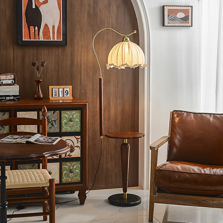 Lampe de sol traditionnelle française en métal, bois massif et verre à 1 lumière pour salon 