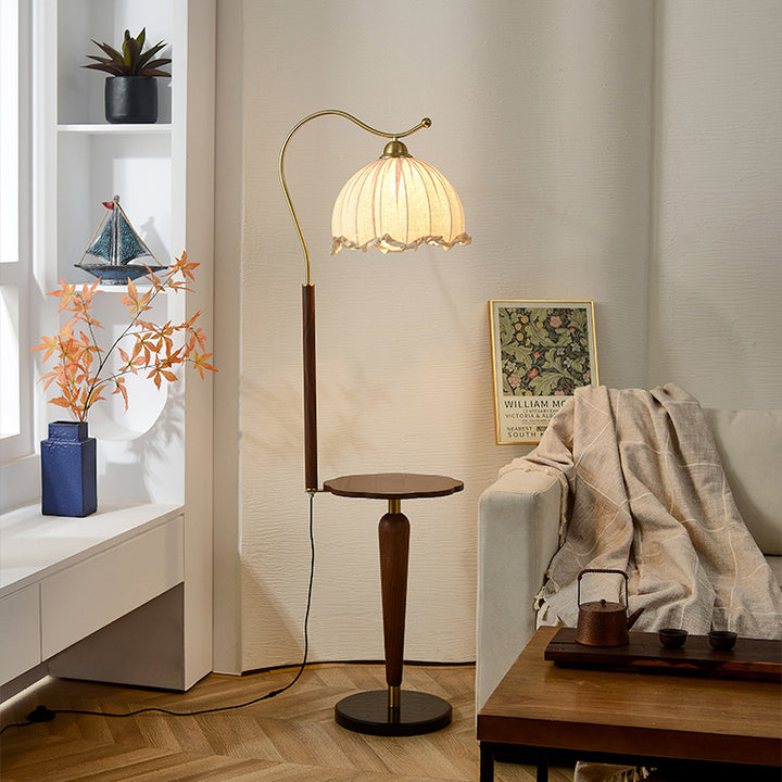 Lámpara de pie de 1 luz de metal con cúpula francesa tradicional de madera maciza y vidrio para sala de estar 