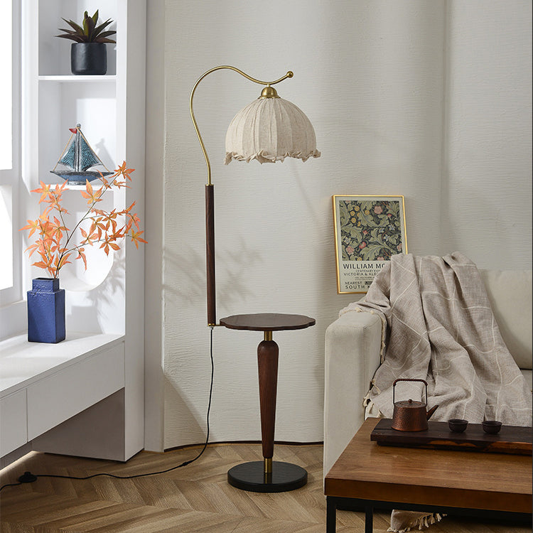 Lampe de sol traditionnelle française en métal, bois massif et verre à 1 lumière pour salon 
