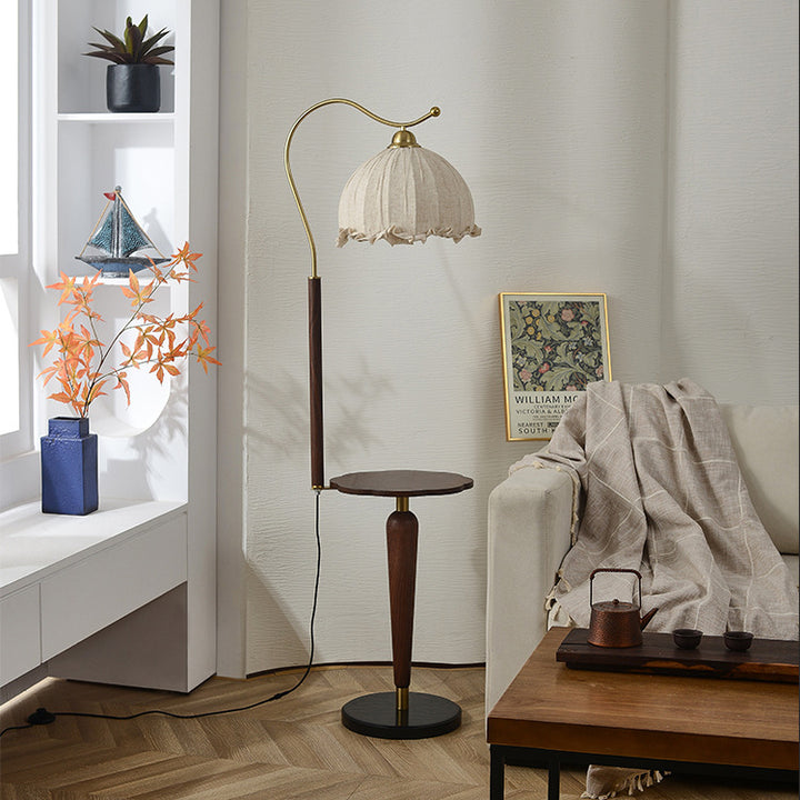 Lampe de sol traditionnelle française en métal, bois massif et verre à 1 lumière pour salon 