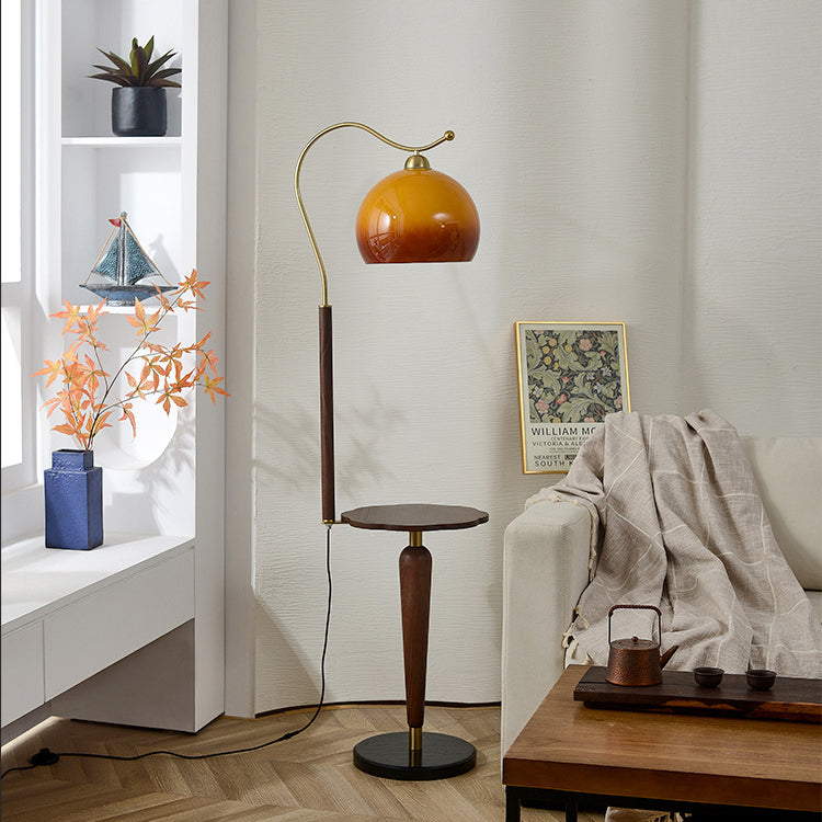 Lampe de sol traditionnelle française en métal, bois massif et verre à 1 lumière pour salon 