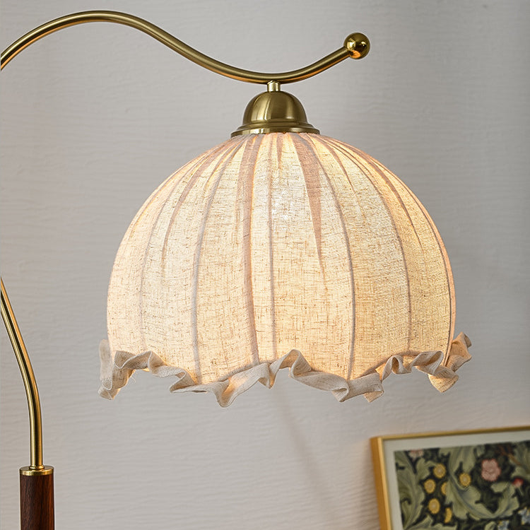 Lampe de sol traditionnelle française en métal, bois massif et verre à 1 lumière pour salon 