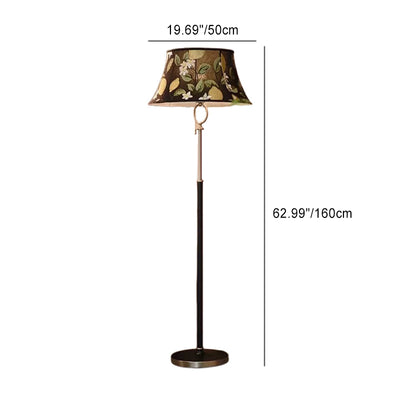 Traditional Chinese Frustum Cone Fabric Solid Wood 1-Light Standing Floor Lamp For Living Room