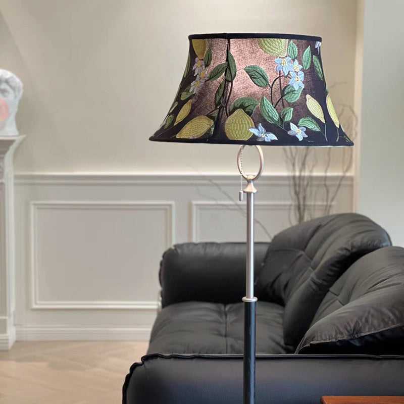 Traditional Chinese Frustum Cone Fabric Solid Wood 1-Light Standing Floor Lamp For Living Room