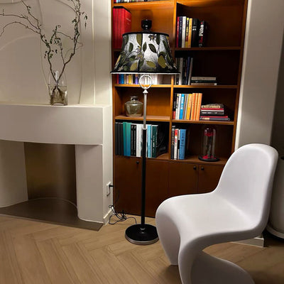 Traditional Chinese Frustum Cone Fabric Solid Wood 1-Light Standing Floor Lamp For Living Room