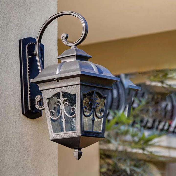 Traditionelle europäische wasserdichte quadratische Aluminium-Glas-Wandleuchte mit 1 Licht für die Außenveranda 
