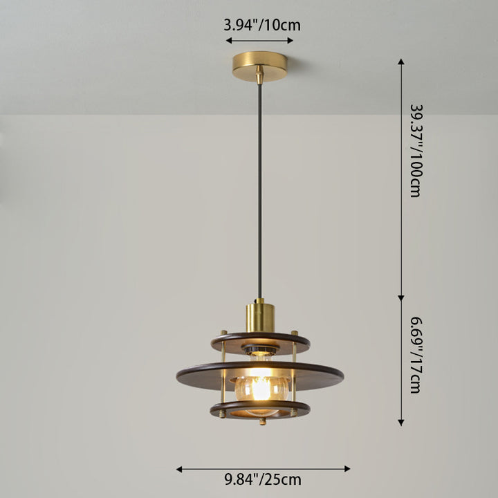 Traditional Japanese Flying Saucer Rubberwood Metal 1-Light