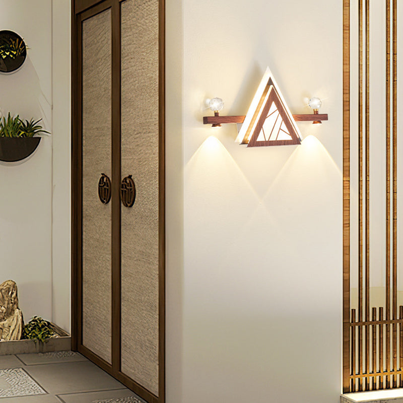 Applique murale LED en acrylique cristal de fer triangulaire chinois traditionnel pour chambre 