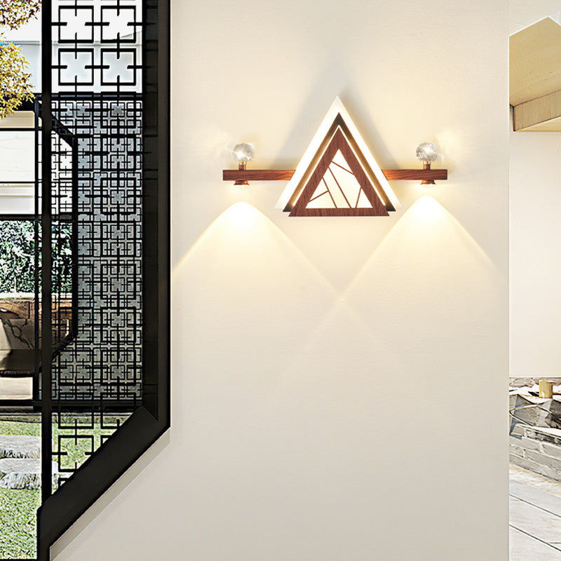Applique murale LED en acrylique cristal de fer triangulaire chinois traditionnel pour chambre 
