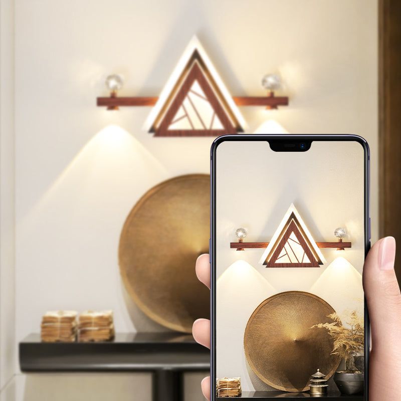 Applique murale LED en acrylique cristal de fer triangulaire chinois traditionnel pour chambre 