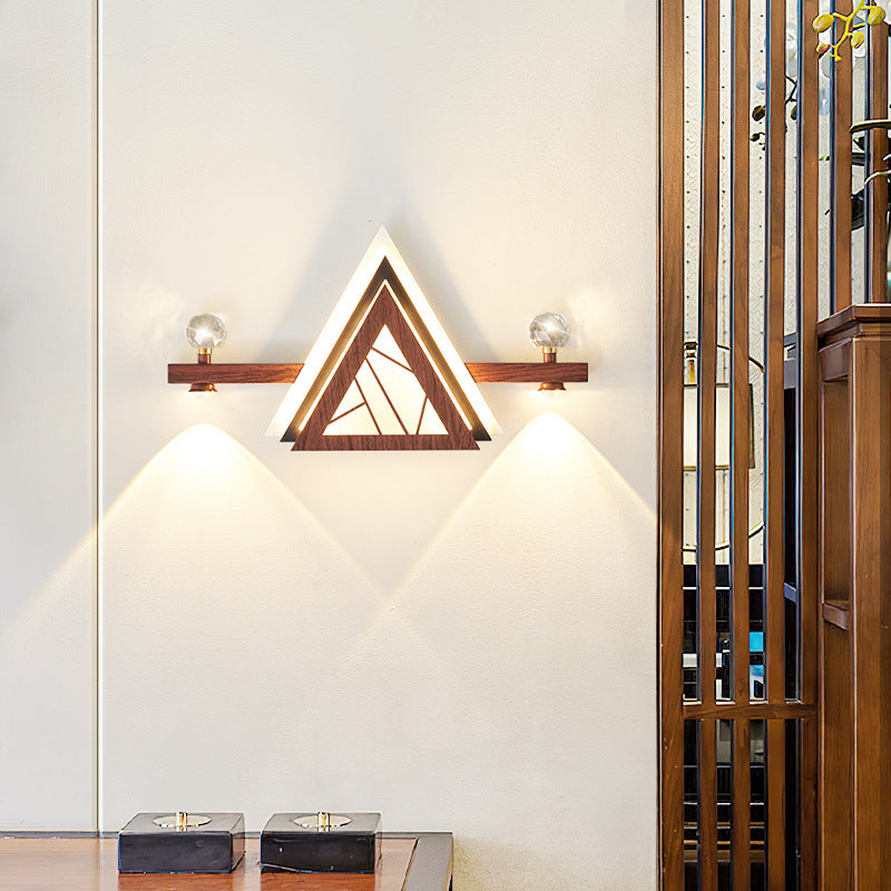 Applique murale LED en acrylique cristal de fer triangulaire chinois traditionnel pour chambre 