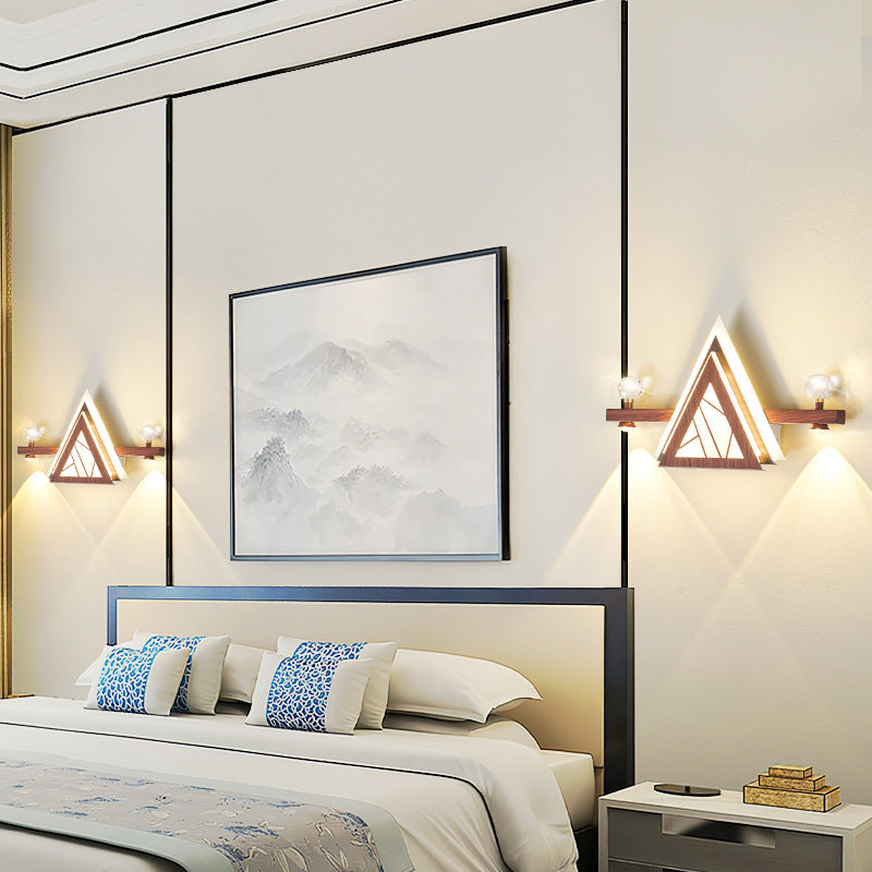 Applique murale LED en acrylique cristal de fer triangulaire chinois traditionnel pour chambre 