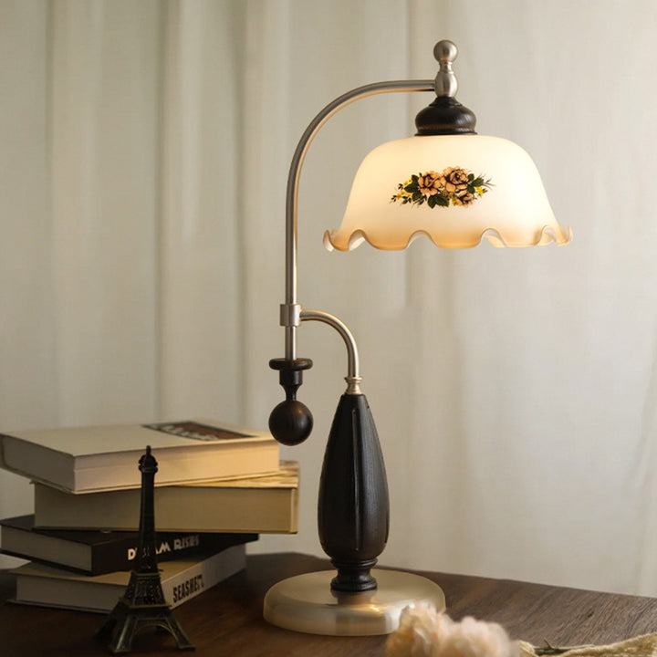 Traditional Vintage Dome Ash Wood Glass Metal 1-Light Table Lamp For Bedroom