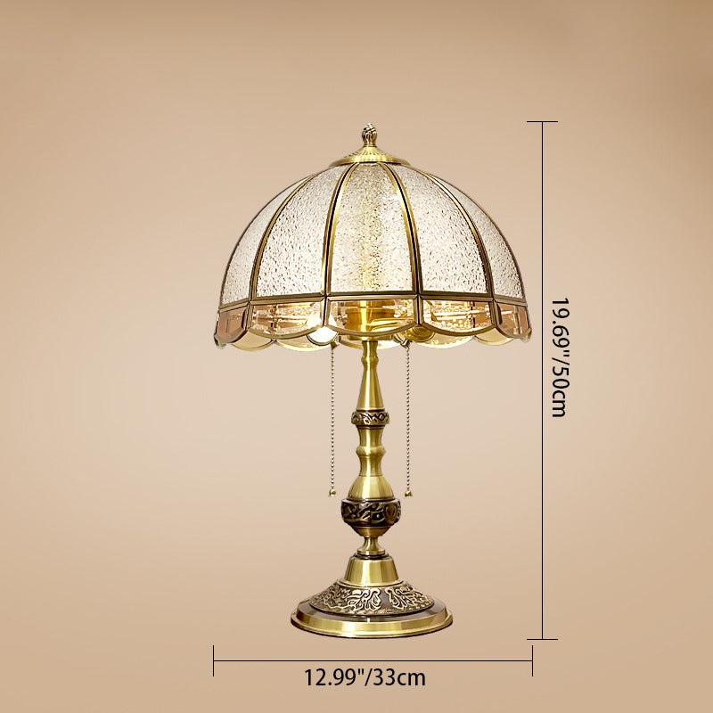 Traditionelle europäische Kuppel-Kupfer-Glas-2-Licht-Tischlampe für das Schlafzimmer 