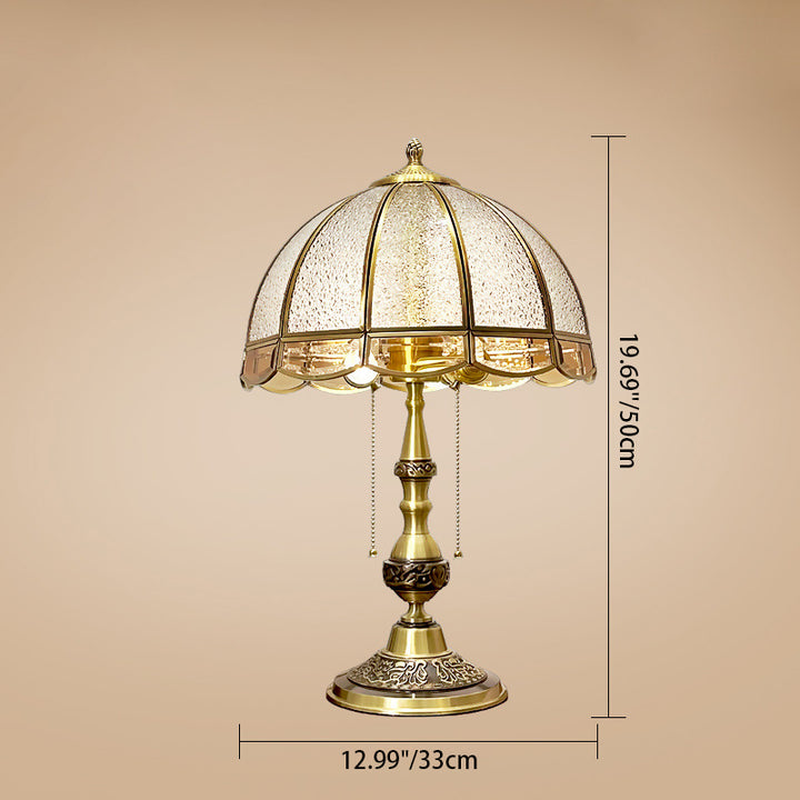 Traditionelle europäische Kuppel-Kupfer-Glas-2-Licht-Tischlampe für das Schlafzimmer 