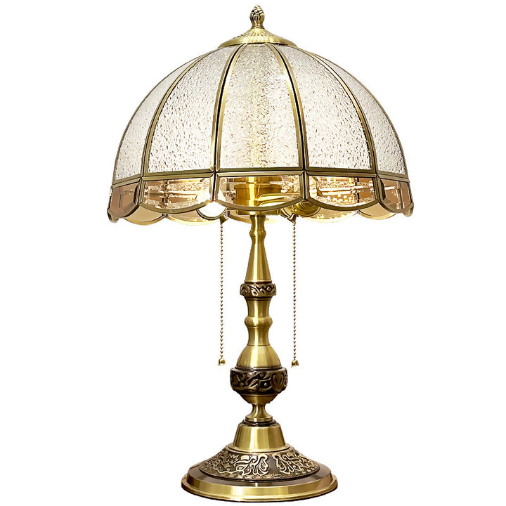 Traditionelle europäische Kuppel-Kupfer-Glas-2-Licht-Tischlampe für das Schlafzimmer 