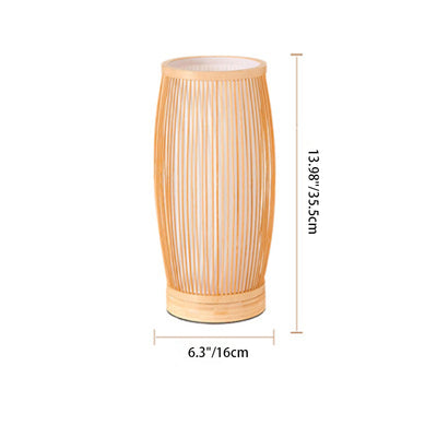Traditionelle japanische Zylinder-Bambus-Holz 1-Licht Tischlampe für das Schlafzimmer 