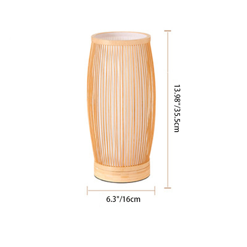 Traditionelle japanische Zylinder-Bambus-Holz 1-Licht Tischlampe für das Schlafzimmer 