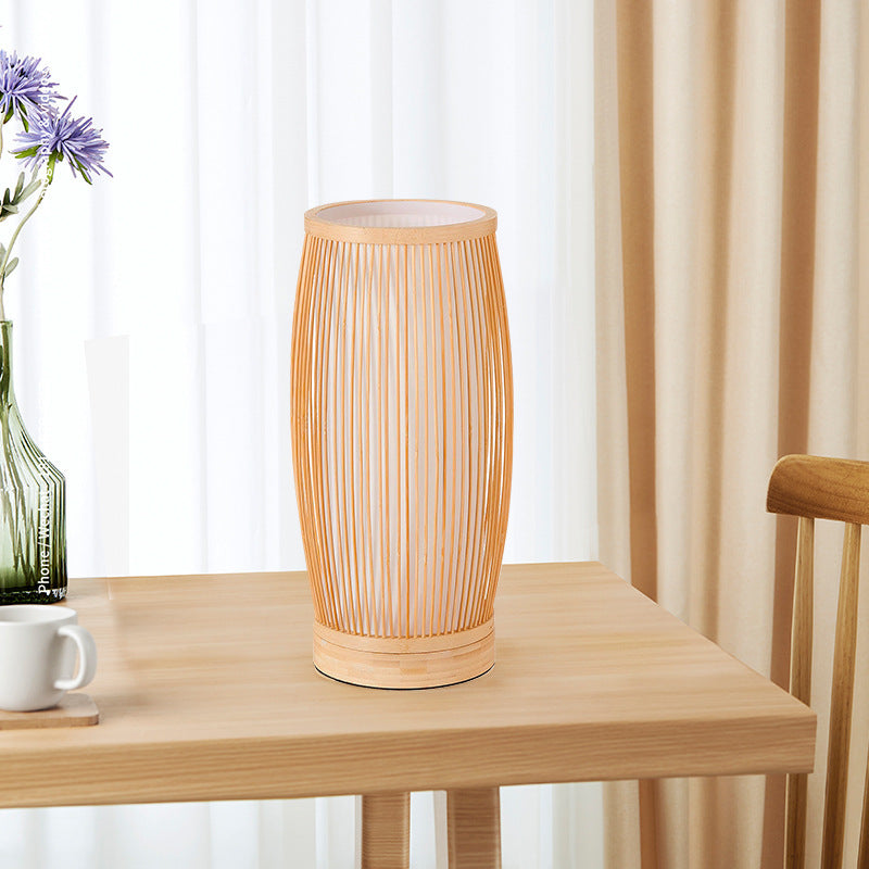 Traditionelle japanische Zylinder-Bambus-Holz 1-Licht Tischlampe für das Schlafzimmer 