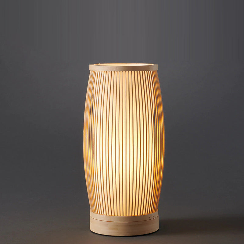 Traditionelle japanische Zylinder-Bambus-Holz 1-Licht Tischlampe für das Schlafzimmer 