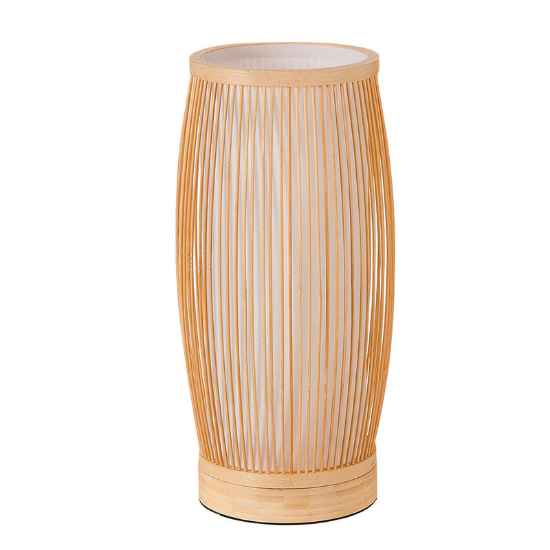 Traditionelle japanische Zylinder-Bambus-Holz 1-Licht Tischlampe für das Schlafzimmer 