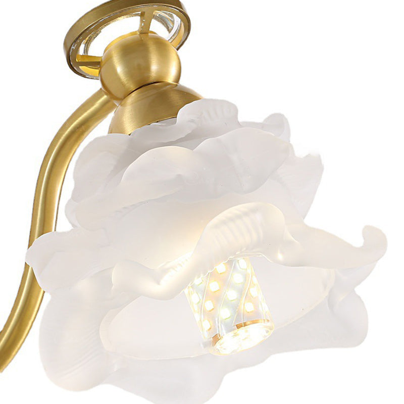 Traditional Vintage Flower Pearl Brass Glass 1-Light Wall Sconce Lamp For Bedroom