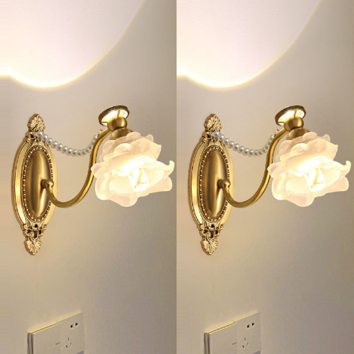 Applique Murale 1 Lumière en Laiton avec Perle et Verre Vintage Traditionnelle pour Chambre 