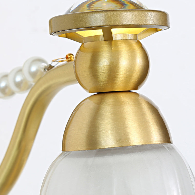 Traditional Vintage Flower Pearl Brass Glass 1-Light Wall Sconce Lamp For Bedroom