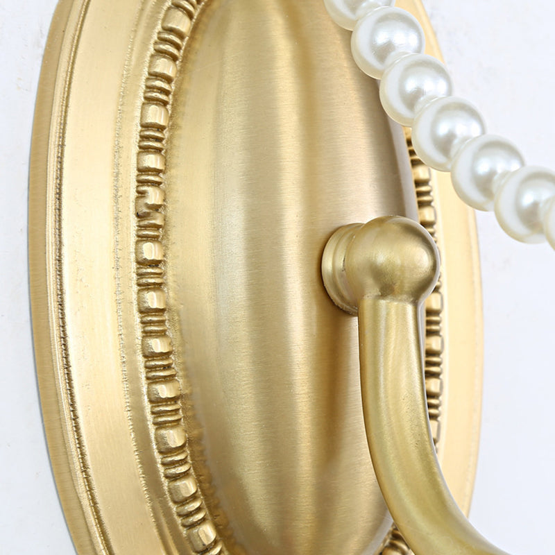Traditional Vintage Flower Pearl Brass Glass 1-Light Wall Sconce Lamp For Bedroom