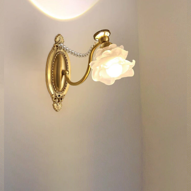 Applique Murale 1 Lumière en Laiton avec Perle et Verre Vintage Traditionnelle pour Chambre 