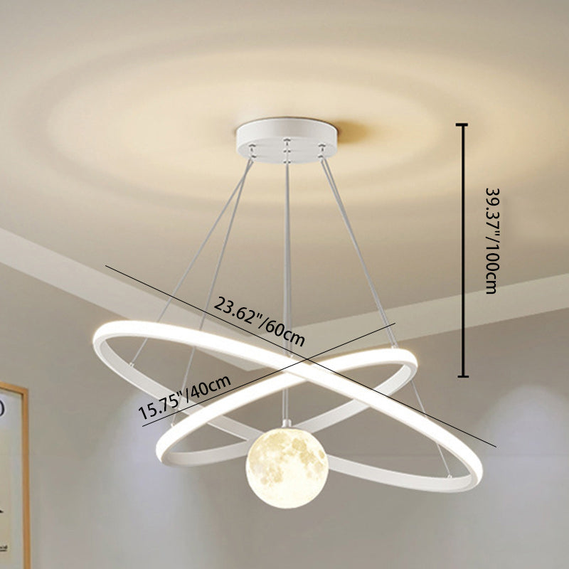 Contemporary Nordic Moon Circle PVC Iron LED Chandelier For Bedroom