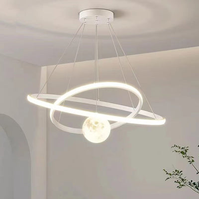 Contemporary Nordic Moon Circle PVC Iron LED Chandelier For Bedroom