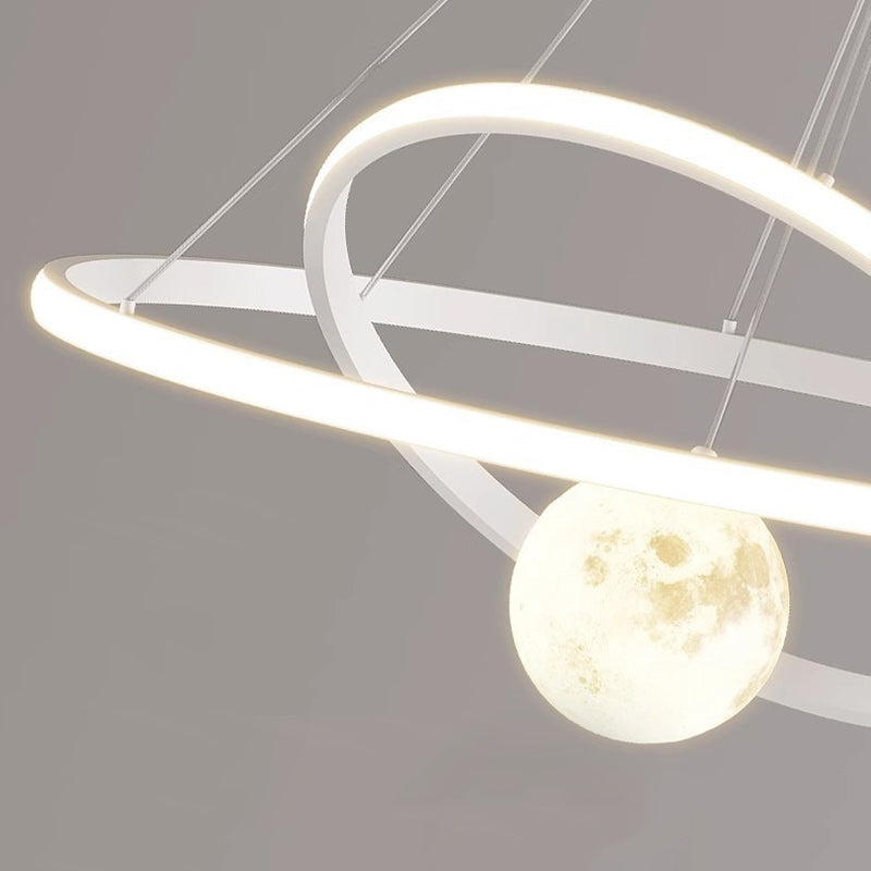 Contemporary Nordic Moon Circle PVC Iron LED Chandelier For Bedroom