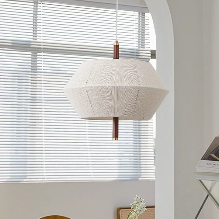 Traditionelle japanische Frustum-Kegel-Kupfer-Holz-Baumwollkordel 1/2/3 Licht Pendelleuchte für Wohnzimmer 