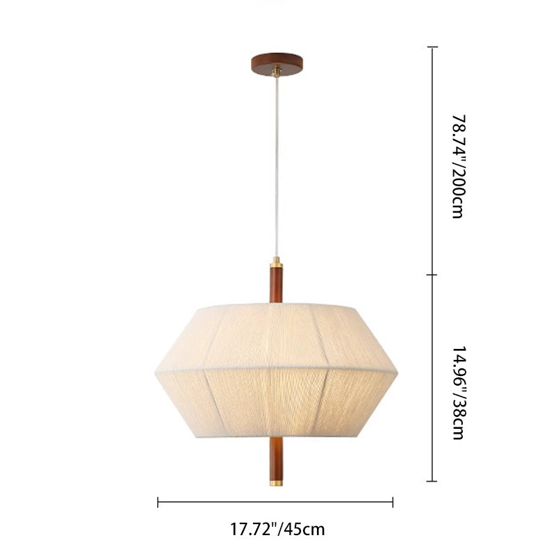 Traditionelle japanische Frustum-Kegel-Kupfer-Holz-Baumwollkordel 1/2/3 Licht Pendelleuchte für Wohnzimmer 