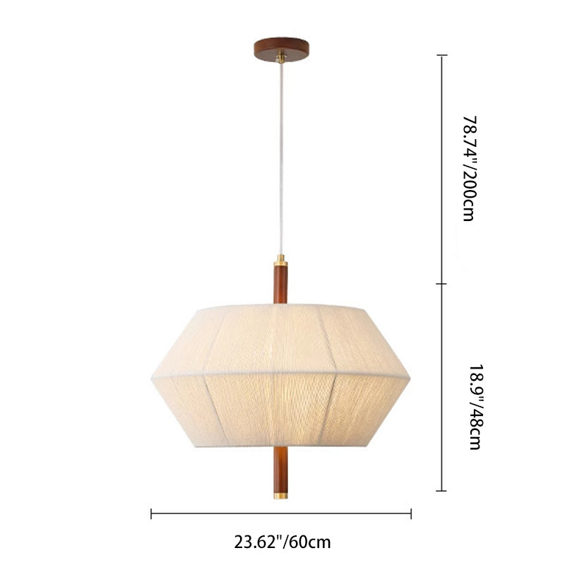 Traditionelle japanische Frustum-Kegel-Kupfer-Holz-Baumwollkordel 1/2/3 Licht Pendelleuchte für Wohnzimmer 