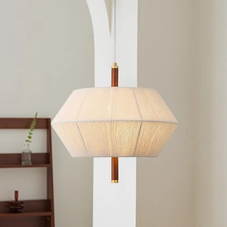 Traditionelle japanische Frustum-Kegel-Kupfer-Holz-Baumwollkordel 1/2/3 Licht Pendelleuchte für Wohnzimmer 