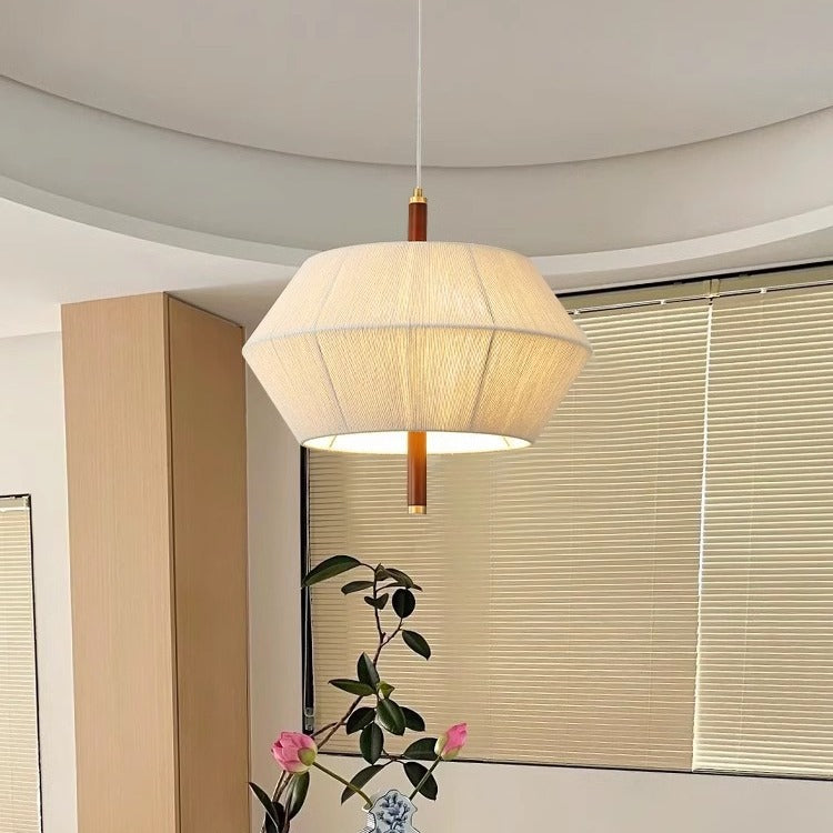 Traditionelle japanische Frustum-Kegel-Kupfer-Holz-Baumwollkordel 1/2/3 Licht Pendelleuchte für Wohnzimmer 