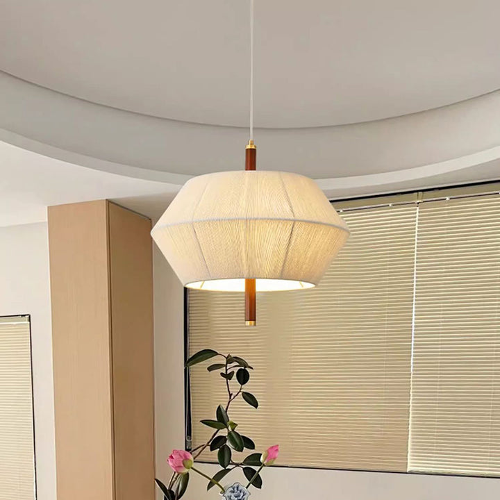 Traditionelle japanische Frustum-Kegel-Kupfer-Holz-Baumwollkordel 1/2/3 Licht Pendelleuchte für Wohnzimmer 