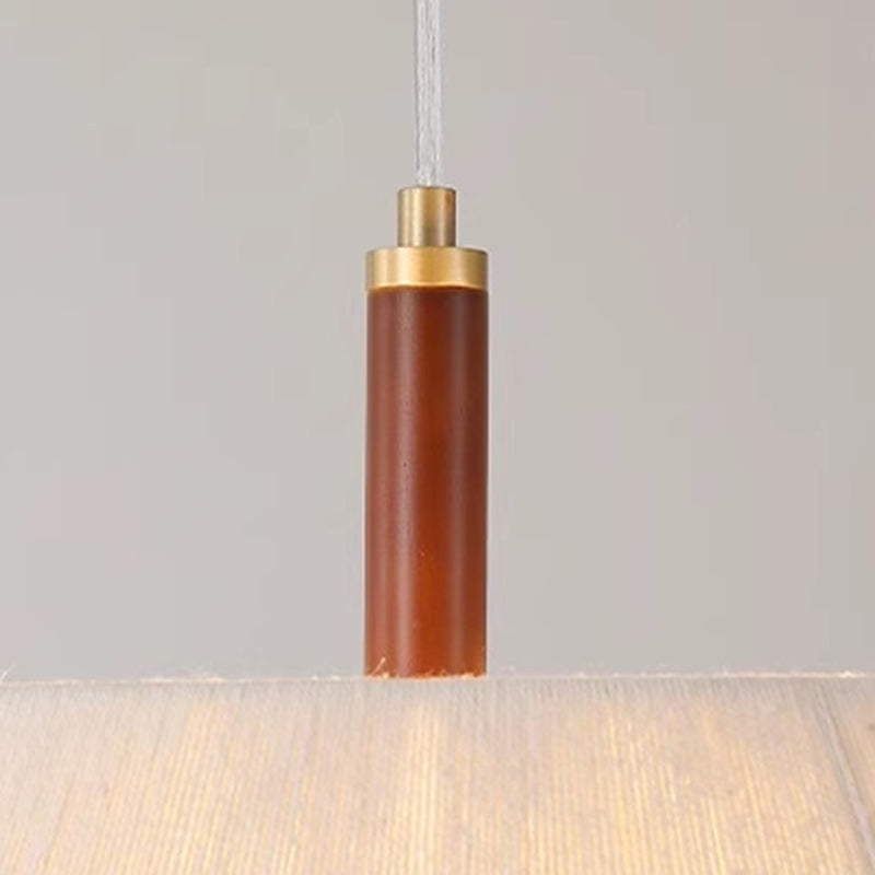 Traditionelle japanische Frustum-Kegel-Kupfer-Holz-Baumwollkordel 1/2/3 Licht Pendelleuchte für Wohnzimmer 