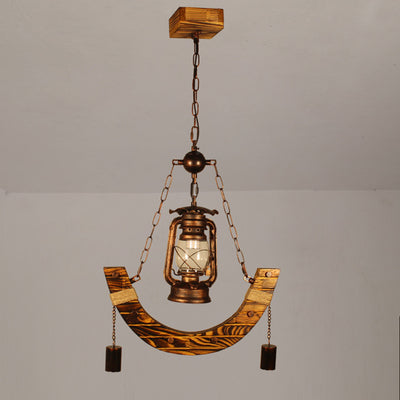 Lámpara colgante de metal curvado rústico tradicional de madera maciza de 1 luz para sala de estar 