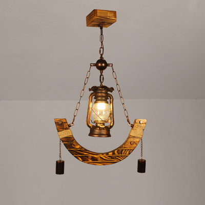 Lámpara colgante de metal curvado rústico tradicional de madera maciza de 1 luz para sala de estar 