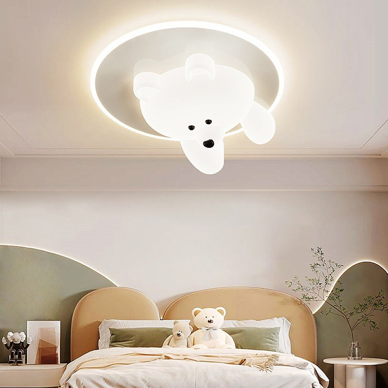Zeitgenössische kreative Kinder Cartoon Bär runde Eisen Acryl LED Deckenleuchte für Schlafzimmer 