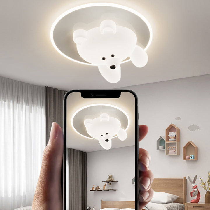 Zeitgenössische kreative Kinder Cartoon Bär runde Eisen Acryl LED Deckenleuchte für Schlafzimmer 