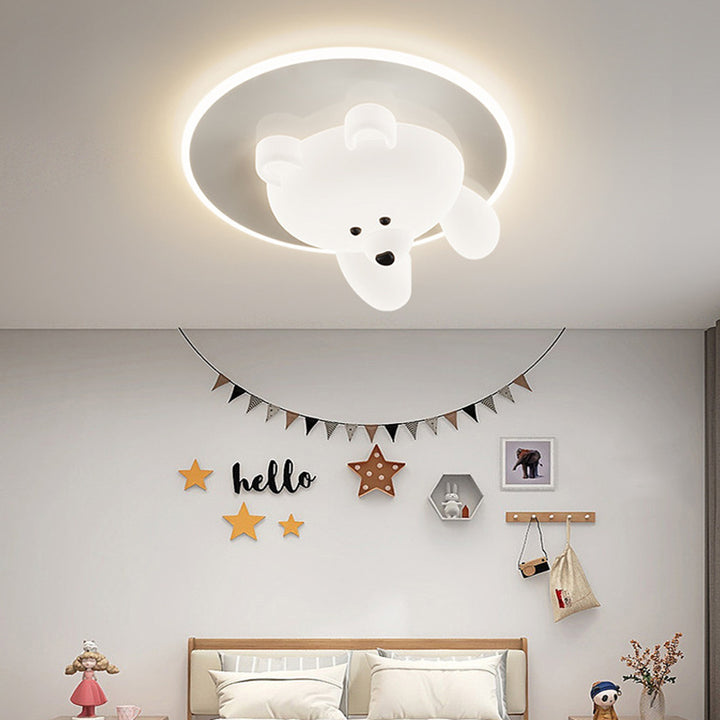 Plafonnier LED en acrylique rond en fer avec motif d'ours pour chambre d'enfants créatifs contemporains 