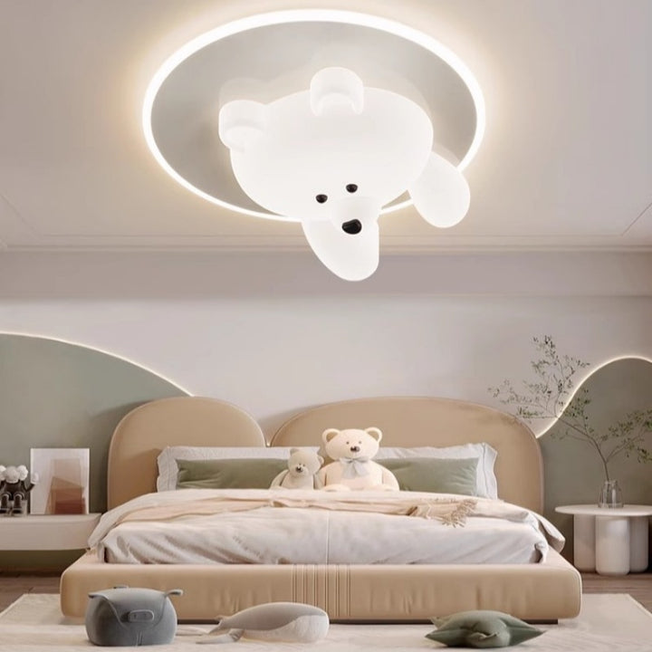 Plafonnier LED en acrylique rond en fer avec motif d'ours pour chambre d'enfants créatifs contemporains 