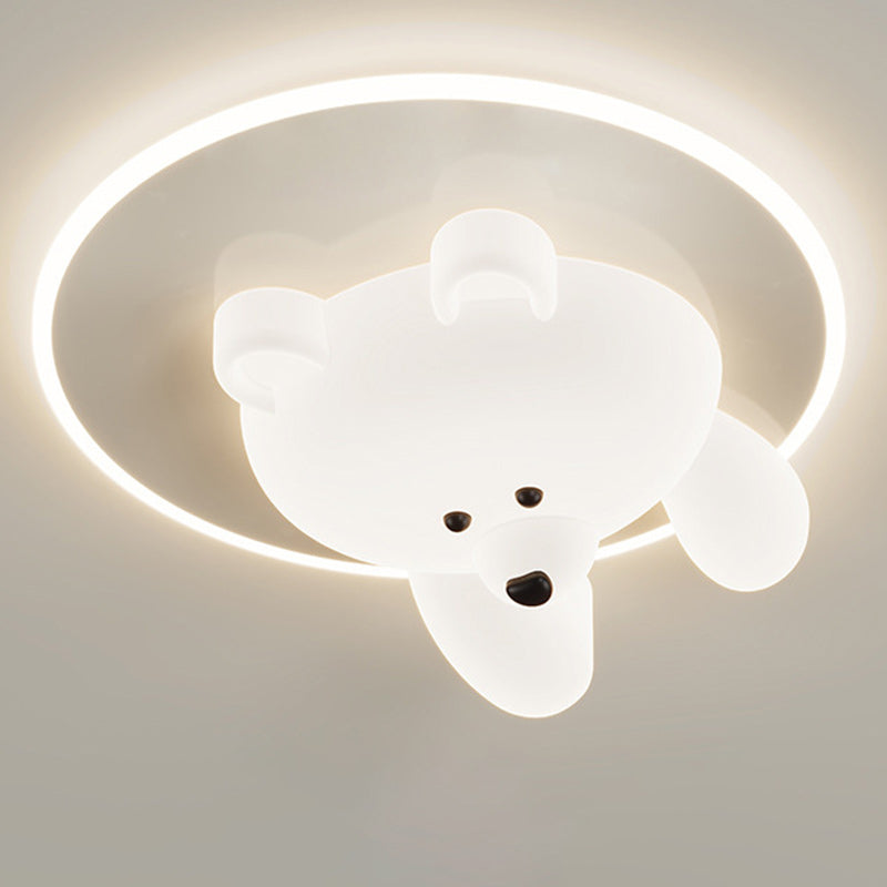 Zeitgenössische kreative Kinder Cartoon Bär runde Eisen Acryl LED Deckenleuchte für Schlafzimmer 