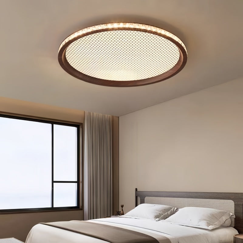 Traditional Vintage Round Aluminum Acrylic Crystal PVC LED Flush Mount Ceiling Light For Bedroom