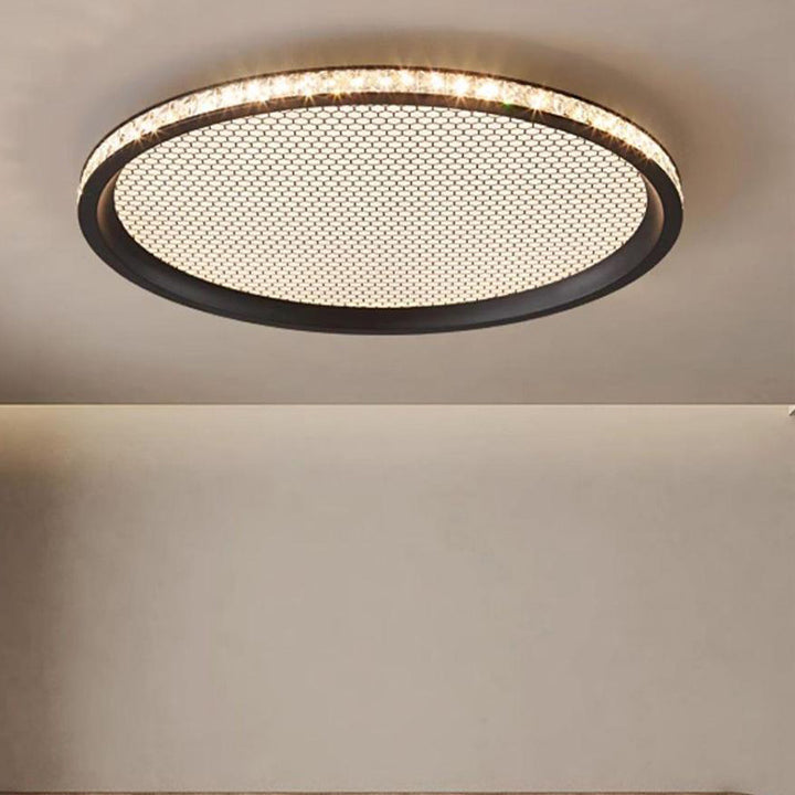 Traditional Vintage Round Aluminum Acrylic Crystal PVC LED Flush Mount Ceiling Light For Bedroom